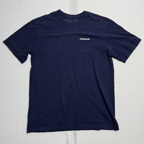 Patagonia Navy T-Shirt With Fish graphic Logo Size M2 - Picture 1 of 4